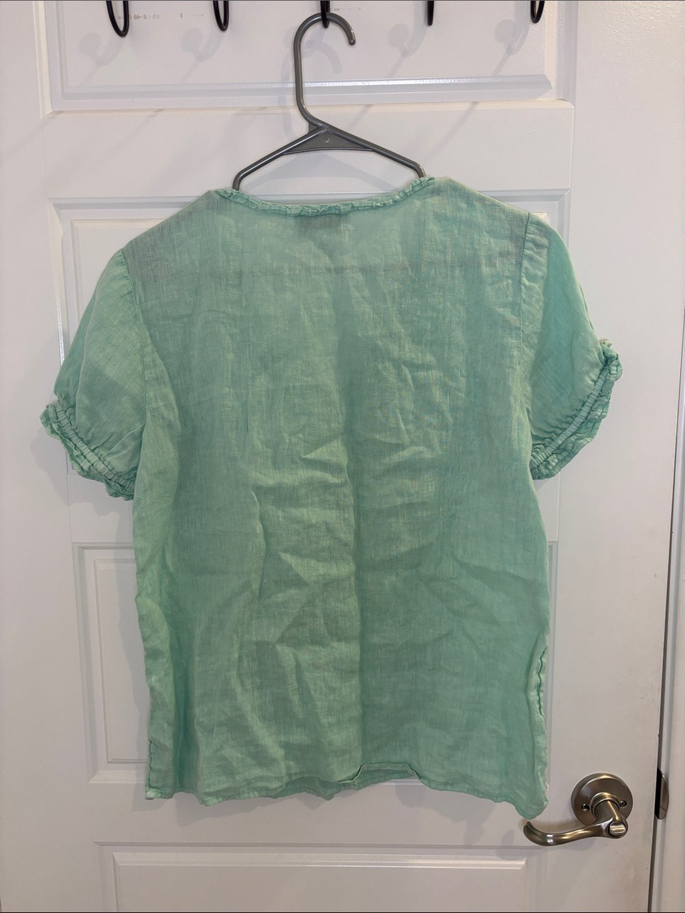 Cynthia Rowley 100% Linen Mint Green Peasant Blouse Size Small - Picture 3 of 4